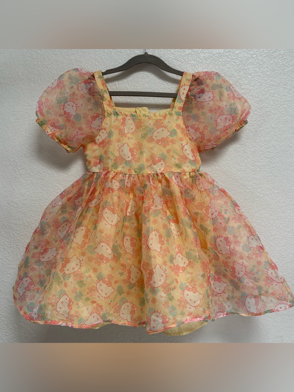 Hello Kitty Yellow and Pink Floral Puff-Sleeve Dress Costume